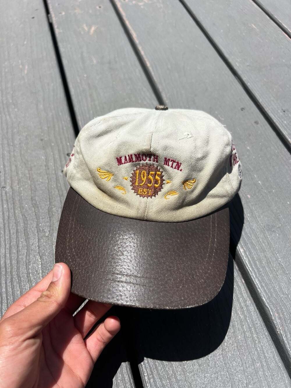 Vintage Fahrenheit Mammoth Mountain 1955 Embroidered Leather Brim Baseball Cap
